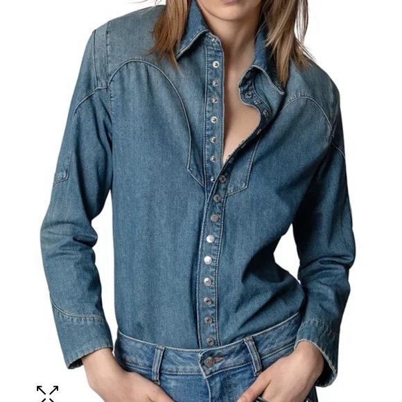 Zadig & Voltaire Thelmus Denim Shirt in Medium Blue - Picture 2 of 6